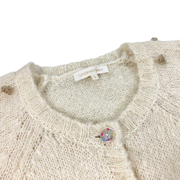 LoveShackFancy Nuri Boyfriend Cardigan Womens Size S Mohair Wool Blend Cream - Picture 7 of 10